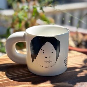 White Ceramic Art Mug with Hand-Painted Black Portrait
